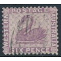 AUSTRALIA / WA - 1883 6d lilac Swan, perf. 12, sideways crown CA watermark, used – SG # 85w