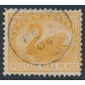 AUSTRALIA / WA - 1903 9d yellow-orange Swan, perf. 12½, upright V crown watermark, used – SG # 122a