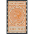 AUSTRALIA / SA - 1908 4d orange Long Tom, thick POSTAGE, MH – SG # 299a