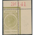 AUSTRALIA / SA - 1906 3d pale grey-olive Long Tom, thick POSTAGE, value/page number, MNH – SG # 298