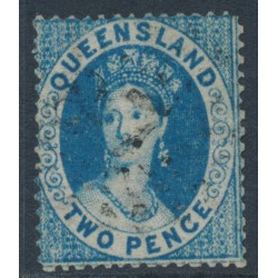 AUSTRALIA / QLD - 1860 2d blue QV Chalon, perf. 15:15, large star watermark, used – SG # 5