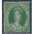 AUSTRALIA / QLD - 1860 6d green QV Chalon, perf. 15:15, large star watermark, used – SG # 6