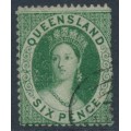 AUSTRALIA / QLD - 1860 6d green QV Chalon, perf. 15:15, large star watermark, used – SG # 6