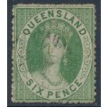 AUSTRALIA / QLD - 1861 6d yellow-green QV Chalon, perf. 14 (rough), small star watermark, used – SG # 18