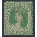 AUSTRALIA / QLD - 1861 6d yellow-green QV Chalon, perf. 14 (rough), small star watermark, used – SG # 18