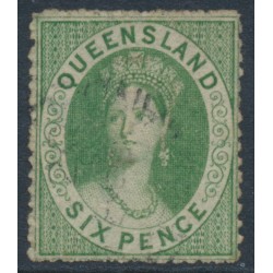 AUSTRALIA / QLD - 1861 6d yellow-green QV Chalon, perf. 14 (rough), small star watermark, used – SG # 18