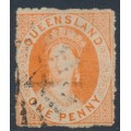 AUSTRALIA / QLD - 1863 1d orange-vermilion QV Chalon, perf. 12½:13, no watermark, used – SG # 30
