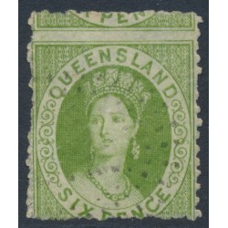 AUSTRALIA / QLD - 1865 6d yellow-green QV Chalon, perf. 13, small star watermark, used – SG # 47