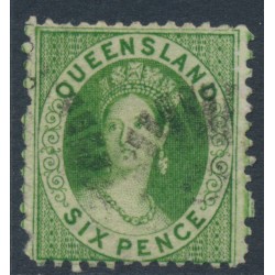 AUSTRALIA / QLD - 1874 6d green QV Chalon, perf. 12, truncated star watermark, used – SG # 78
