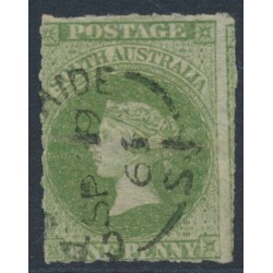 AUSTRALIA / SA - 1863 1d sage-green QV, large star watermark, rouletted, used – SG # 21