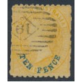AUSTRALIA / SA - 1869 10d on 9d yellow QV Diadem, perf. 11½:rouletted, used – SG # 59