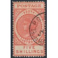 AUSTRALIA / SA - 1904 5/- bright rose-red Long Tom, thick POSTAGE, crown SA wmk, used – SG # 290