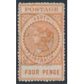 AUSTRALIA / SA - 1912 4d red-orange Long Tom, thick POSTAGE, crown A wmk, used – SG # 299c