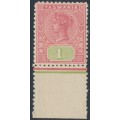 AUSTRALIA / TAS - 1907 1/- rose/green QV Tablet, perf. 12½, crown A watermark, MNH – SG # 257