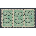 AUSTRALIA / VIC - 1905 ½d blue-green QV, strip of 3, crown A, perf. 12½, perf. OS, MNH – SG # 416