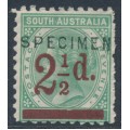 AUSTRALIA / SA - 1891 2½d on 4d green QV, perf. 10:10, o/p SPECIMEN, MH – SG # 229s