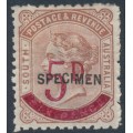 AUSTRALIA / SA - 1891 5d on 6d brown QV, perf. 11½:12½, o/p SPECIMEN, MH – SG # 230s