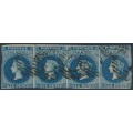 AUSTRALIA / SA - 1855 6d deep blue QV [London printing], strip of 4, used – SG # 3