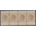 AUSTRALIA / SA - 1902 1/- pale brown Long Tom, thin POSTAGE, strip of 4, MH – SG # 275