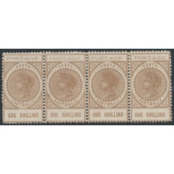 AUSTRALIA / SA - 1902 1/- pale brown Long Tom, thin POSTAGE, strip of 4, MH – SG # 275
