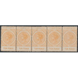 AUSTRALIA / SA - 1902 10d dull orange-buff Long Tom, thin POSTAGE, strip of 5, MH – SG # 274