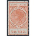 AUSTRALIA / SA - 1904 4d orange-red Long Tom, thin POSTAGE, MH – SG # 281