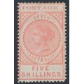 AUSTRALIA / SA - 1902 5/- reddish pink Long Tom, thin POSTAGE, MH – SG # 277
