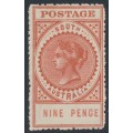 AUSTRALIA / SA - 1911 9d brown-red Long Tom, thick POSTAGE, crown SA wmk, MH – SG # 286b