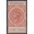 AUSTRALIA / SA - 1911 9d brown-red Long Tom, thick POSTAGE, crown SA wmk, MH – SG # 286b