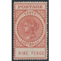 AUSTRALIA / SA - 1911 9d brown-red Long Tom, thick POSTAGE, crown SA wmk, MH – SG # 286b