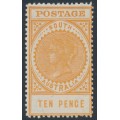AUSTRALIA / SA - 1908 10d deep orange Long Tom, thick POSTAGE, crown SA wmk, MH – SG # 287