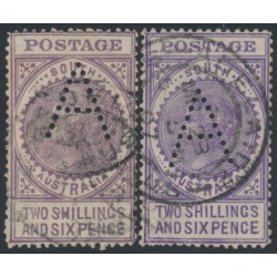 AUSTRALIA / SA - 1906 2/- violet Long Tom, types A & B, "A" perfin, used – SG # 289a