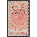 AUSTRALIA / SA - 1904 5/- red Long Tom, thick POSTAGE, crown SA wmk, SA perfin, MH – SG # 290