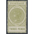 AUSTRALIA / SA - 1906 3d dull olive Long Tom, thick POSTAGE, crown A wmk, MH – SG # 298