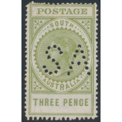 AUSTRALIA / SA - 1911 3d green Long Tom, thick POSTAGE, crown A wmk, SA perfin, MH – SG # 298da