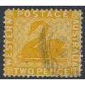 AUSTRALIA / WA - 1876 2d yellow Swan, perf. 14, reversed crown CC watermark, used – SG # 71ax