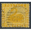 AUSTRALIA / WA - 1882 2d yellow Swan, perf. 14, reversed crown CA watermark, used – SG # 77y