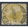 AUSTRALIA / WA - 1905 5d bistre Swan, perf. 12½, V crown watermark, used – SG # 120