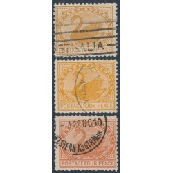 AUSTRALIA / WA - 1906 the three 4d Swan shades, crown A watermark, used – SG # 142+142a+142b