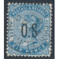 AUSTRALIA / SA - 1899 6d blue QV, overprinted OS, 'dot missing after S', used – SG # O70s