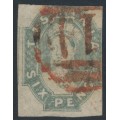 AUSTRALIA / TAS - 1860 6d dull slate-grey QV Chalon, red Victoria cancel – SG # 44