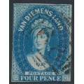 AUSTRALIA / TAS - 1855 4d deep blue Chalon, imperf., large star watermark, used – SG # 17