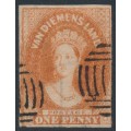 AUSTRALIA / TAS - 1865 1d dull vermilion Chalon, imperf., '1' watermark, used – SG # 28