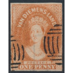 AUSTRALIA / TAS - 1865 1d dull vermilion Chalon, imperf., '1' watermark, used – SG # 28