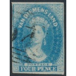 AUSTRALIA / TAS - 1857 4d bright blue Chalon, imperf., '4' watermark, used – SG # 38