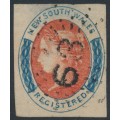 AUSTRALIA / NSW - 1856 6d vermilion/Prussian blue Registered stamp, imperf., used – SG # 102