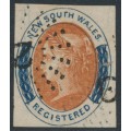 AUSTRALIA / NSW - 1856 6d orange/indigo Registered stamp, imperf., used – SG # 105