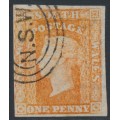 AUSTRALIA / NSW - 1856 1d orange-vermilion Diadem, imperf., ‘1’ watermark, used – SG # 107