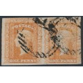 AUSTRALIA / NSW - 1856 1d carmine-vermilion Diadem pair, imperf., ‘1’ watermark, used – SG # 108