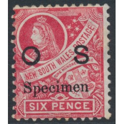 AUSTRALIA / NSW - 1889 6d carmine Arms, perf. 12, o/p OS & Specimen, MH – SG # O42as